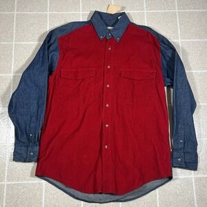 NWT Vintage St. John's Bay Denim Jean Corduroy Button Down Shirt Large Men's Red